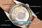 Rolex Datejust Swiss ETA 2836 Automatic Steel Case with White Dial and Brown Leather Strap