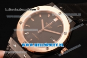 Hublot Classic Fusion 9015 Auto PVD/Rose Gold Case with Black Dial and Black Leather Strap