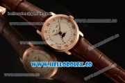 BlancPain Villeret Moonphase & Complete Calendar Miyota 9015 Automatic Rose Gold Case with Beige Dial Brown Leather Strap and Roman Numeral Markers (AAAF)