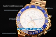 Rolex Yachtmaster II Chrono Swiss Valjoux 7750 Automatic Full Yellow Gold with White Dial Blue Bezel and Dot Markers (BP)