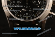 Rolex Explorer Chronograph Miyota OS20 Quartz Steel Case with Black Dial Steel Bezel and Black Leather Strap