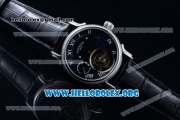 Patek Philippe Grand Complication Swiss Tourbillon Manual Winding Steel Case with Black Dial Roman Numeral Markers and Black Leather Strap