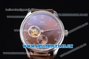 IWC Portugueser Tourbillon Hand-Wound Asia 2813 Automatic Steel Case with Brown Dial Brown Leather Strap and Arabic Numeral Markers