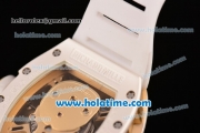 Richard Mille RM 52-01 Miyota 6T51 Automatic Yellow Gold Case with Diamonds Skull Dial and White Rubber Bracelet