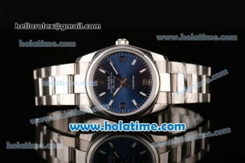 Rolex Oyster Perpetual Air-King Swiss ETA 2836 Automatic Movement Silver Case with Blue Dial and Brown Second Hand