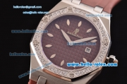 Audemars Piguet Royal Oak Lady Miyota OS2035 Quartz Steel Case with Diamond Bezel Brown Rubber Strap and Brown Dial