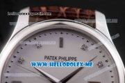 Patek Philippe Calatrava Miyota Quartz Steel Case with White Dial and Brown Leather Strap Diamonds Markers