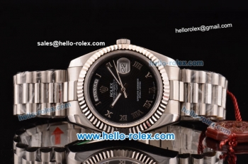 Rolex Day-Date II Swiss ETA 2836 Automatic Steel Case with Silver Markers and Black Dial