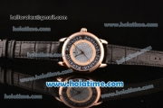 Vacheron Constantin Metiers D Art Miyota OS2035 Quartz Rose Gold Case with White Dial and Black Leather Strap