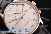 IWC Portuguese Chrono Swiss Valjoux 7750-SHG Automatic Rose Gold Case with Black Leather Strap and White Dial