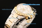 Rolex Daytona Chronograph Swiss Valjoux 7750 Automatic Movement Steel Case with White Dial and Gold Bezel-Two Tone Strap