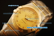 Omega Constellation Swiss Quartz Steel Case with Gold Bezel and Rose Gold Stripe Dial-Diamond Markers