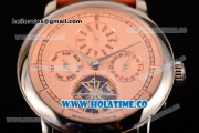 Vacheron Constantin Malte Tourbillon Asia Automatic Steel Case with Pink Dial Brown Leather Strap - Stick Markers