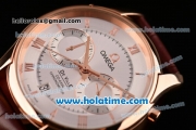Omega De Ville Co-Axial Chronograph VK Quartz Movement Rose Gold Case and Brown Leather Strap with Silver Dial