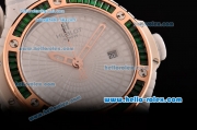 Hublot Big Bang Tutti Frutti Caviar Swiss ETA 2824 Automatic White Ceramic Case with Green Leather Strap and Diamond/Rose Gold Bezel - 1:1 Original