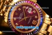 Rolex Datejust Pearlmaster Asia 2813 Automatic Full Yellow Gold with Purple Dial and Diamonds Markers - Rainbow Diamoand Bezel (BP)