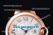 Cartier Ballon Bleu Medium Asia Automatic Rose Gold Case with Silver Dial Roman Numeral Markers and Brown Leather Strap (YF)