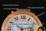 Cartier Ballon Bleu De Medium Asia 4813 Automatic Yellow Gold Case with Sliver Dial Diamonds Bezel and Grey Leather strap