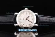 Vacheron Constantin Swiss ETA 2824 Automatic Movement White Dial with Silver Rome Numeral Marker and Black Leather Strap