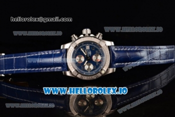 Breitling Super Avenger II 7705 Automatic Steel Case with Blue Dial Arabic Numeral Markers and Genuine Leather Strap (GF)