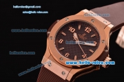 Hublot Big Bang Swiss ETA Quartz Rose Gold Case with Stick/Numeral Markers Brown Carbon Fiber Dial and Brown Rubber Strap