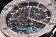 Hublot Classic Fusion Asia 6497 Manual Winding Steel Case with Skeleton Dial Diamonds Bezel and Stick Markers