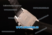 Cartier Santos 100 Large Asia Automatic Steel Case with Black Leather Strap Black Roman Numeral Markers and White Dial