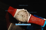 Omega Constellation Swiss ETA Quartz Movement Steel Case with Diamond Bezel and Red Leather Strap