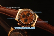 Rolex Daytona Chronograph Swiss Valjoux 7750 Automatic Rose Gold Case and Rose Gold Dial with PVD Bezel-Brown Leather Strap