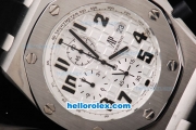 Audemars Piguet Royal Oak Chronograph Quartz Movement White Grid Dial with Black Number Markers and Black Rubber Strap