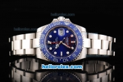 Rolex GMT-Master Automatic Movement Silver Case with Blue Dial and Blue Ceramic Bezel-SS Strap