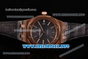 Audemars Piguet Royal Oak 41 Clone AP Calibre 3120 Automatic Rose Gold Case with Blue Dial Stick Markers and Black Leather Strap (BP)