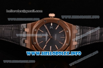 Audemars Piguet Royal Oak 41 Clone AP Calibre 3120 Automatic Rose Gold Case with Blue Dial Stick Markers and Black Leather Strap (BP)