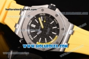 Audemars Piguet Royal Oak Offshore Diver Clone AP Calibre 3120 Automatic Steel Case with Black Dial Yellow Rubber Strap and White Stick Markers (EF)