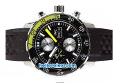 IWC Aquatimer Automatic Movement Silver Case with Black Dial-White Stick Markers and Black Rubber Strap