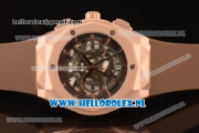 Hublot Classic Fusion Aerofusion Chronograph Orlinski Japanese Miyota OS20 Quartz Rose Gold Case with Black Dial Stick Markers and Brown Rubber Strap