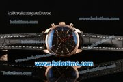 Breitling Transocean Chronograph GMT Swiss Valjoux 7750 Automatic Rose Gold Case with Black Leather Bracelet Stick Markers and Black Dial