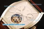 Vacheron Constantin Malte Swiss Tourbillon Manual Winding Steel Case with White Dial and Brown Leather Strap