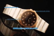 Omega Constellation Swiss Quartz Movement Steel Case with Brown Dial and Rose Gold Bezel-Two Tone Strap