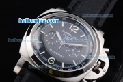 Panerai Luminor PAM212 Flyback 1950 Chronograph Miyota Quartz Movement Steel Case with Black Dial and Black Leather Strap