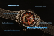 Hublot King Power Swiss Valjoux 7750 Automatic PVD Case with Diamond Bezel and Skeleton Dial-Red Markers