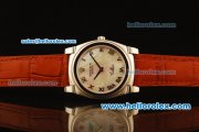 Rolex Cellini Swiss Quartz Steel Case with White MOP Dial and Brown Leather Strap-Roman Markers