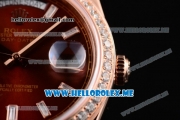 Rolex Day-Date Swiss ETA 2836 Automatic Rose Gold Case/Bracelet with Brown Dial and Stick Markers Diamonds Bezel (BP)