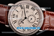 Cartier Rotonde Second Time Zone Day/Night Asia Manual Winding Steel Case with White Dial Diamonds Bezel and Black Roman Numeral Markers
