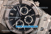 Audemars Piguet Royal Oak Chronograph Swiss Valjoux 7790 Automatic Steel/Diamonds Case with Diamonds Bezel Blue Dial and Stick Markers (EF)