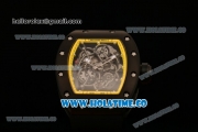 Richard Mille RM 055 Bubba Watson Tourbillon Manual Winding PVD Case with Skeleton Dial Black Rubber Strap and Yellow Inner Bezel