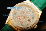 Rolex Datejust Oyster Perpetual Automatic Movement Gold Case with Diamond Dial and Green Arabic Numerals