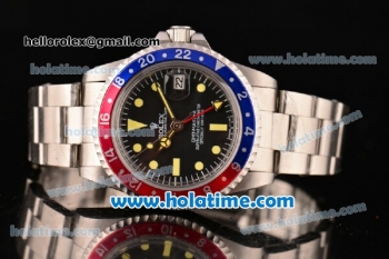 Rolex GMT-Master Vintage Asia 2813 Automatic Full Steel with Blue/Red Bezel and Black Dial