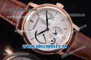 Audemars Piguet Jules Audemars Dual Time Asia ST25 Automatic Rose Gold Case Silver Dial Stick Markers and Brown Leather Strap