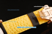 Ferrari Chronograph Miyota Quartz Movement Rose Gold Case with Yellow Arabic Numerals - Black Leather Strap